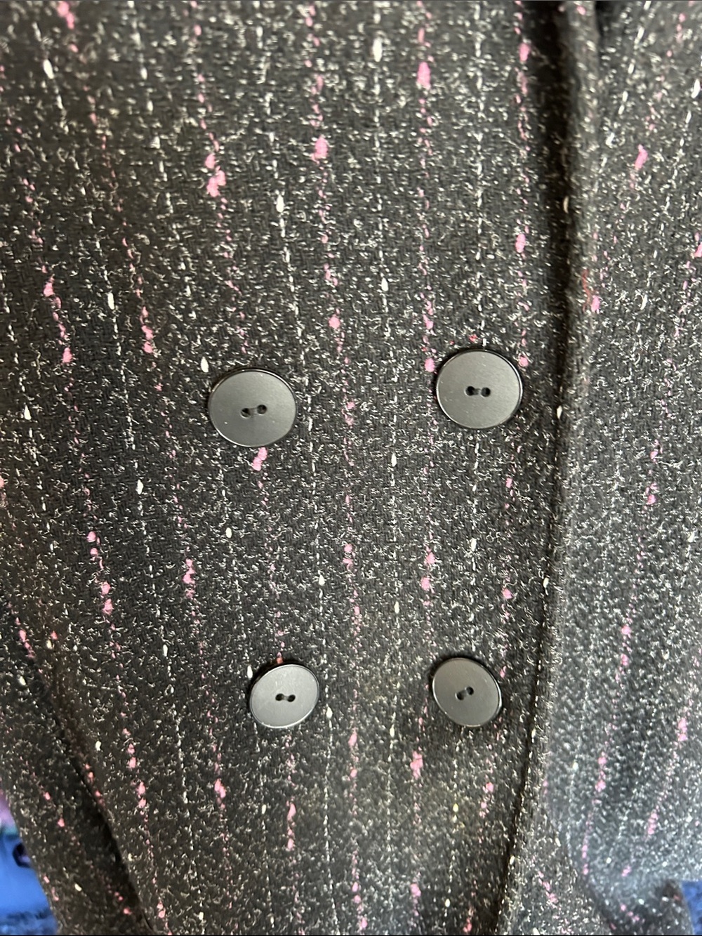 Vintage New York Girl Black/Pink Tweed Double-Breasted Women's Coat - Picture 6 of 14